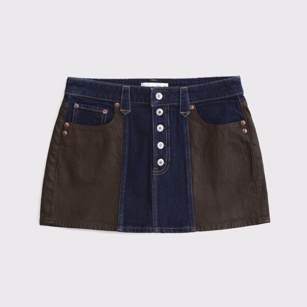Abercrombie x Kemo Sabe Curve Love Mixed Fabric Denim Mini Skirt 29 NWT